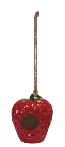 Hand-Painted Stoneware Strawberry Shaped Bird House