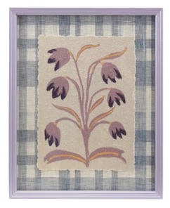 Purple Flowers & Plaid Mat  Framed Glass Wall Decor