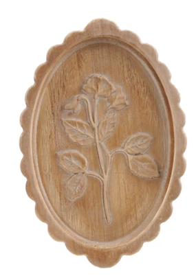 Wood Scalloped Wall Décor w/ Laser Etched Botanicals