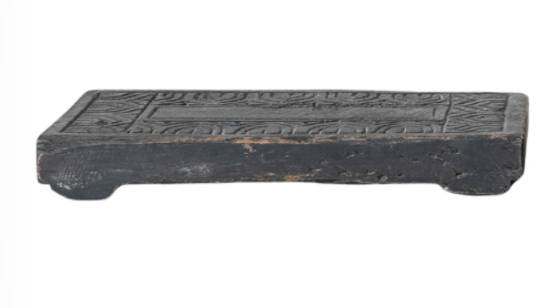Distressed Black Found Carved Wood Riser