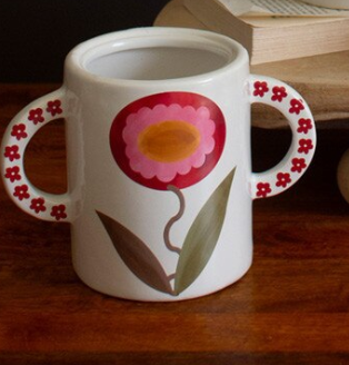 Ceramic Double Handle Vases with Flower Detail