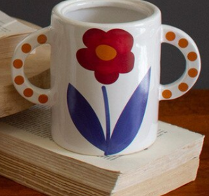 Ceramic Double Handle Vases with Flower Detail