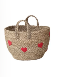 Seagrass Baskets with Embroidered Hearts