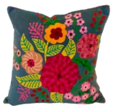 Velvet Embroidered Floral Teal Pillow