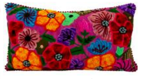Velvet Embroidered Floral Pink Lumbar Pillow