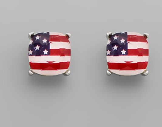 USA Flag Square Bead Earrings