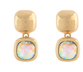 Textured Square & Stone Dangle Earrings