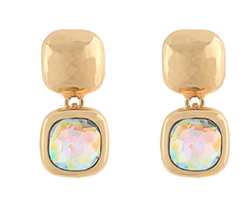 Textured Square & Stone Dangle Earrings