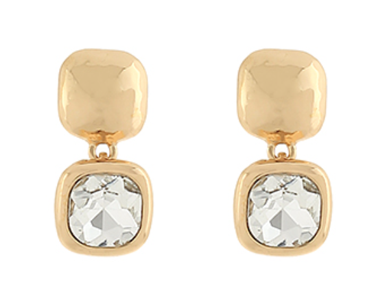 Textured Square & Stone Dangle Earrings