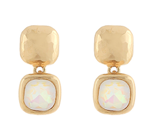 Textured Square & Stone Dangle Earrings
