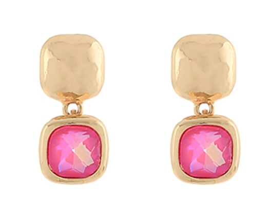 Textured Square & Stone Dangle Earrings