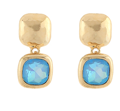Textured Square & Stone Dangle Earrings
