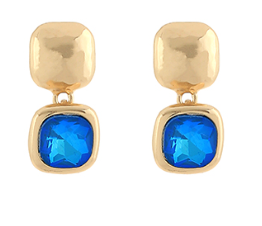 Textured Square & Stone Dangle Earrings