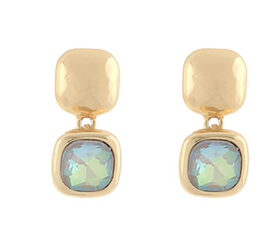 Textured Square & Stone Dangle Earrings