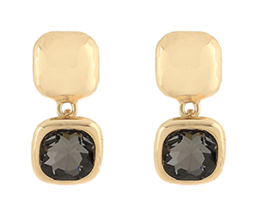Textured Square & Stone Dangle Earrings