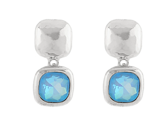 Textured Square & Stone Dangle Earrings