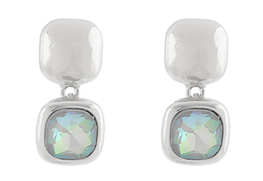 Textured Square & Stone Dangle Earrings