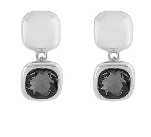 Textured Square & Stone Dangle Earrings