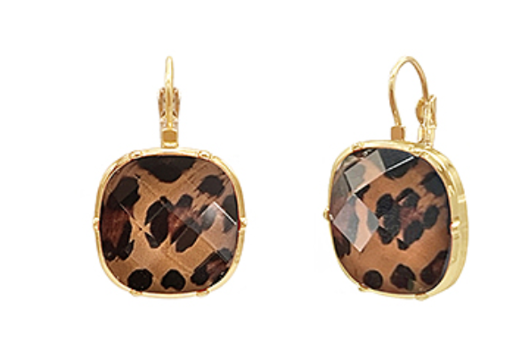 Leopard Faceted Stone Leverback Earrings