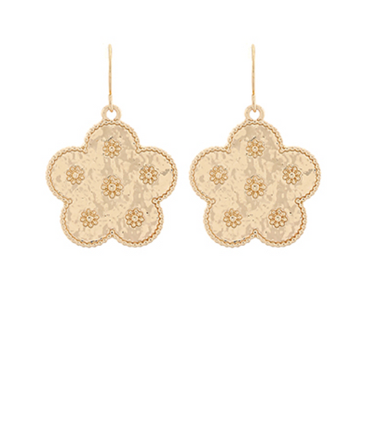 Decorated & Textured Flower Drop Earrings