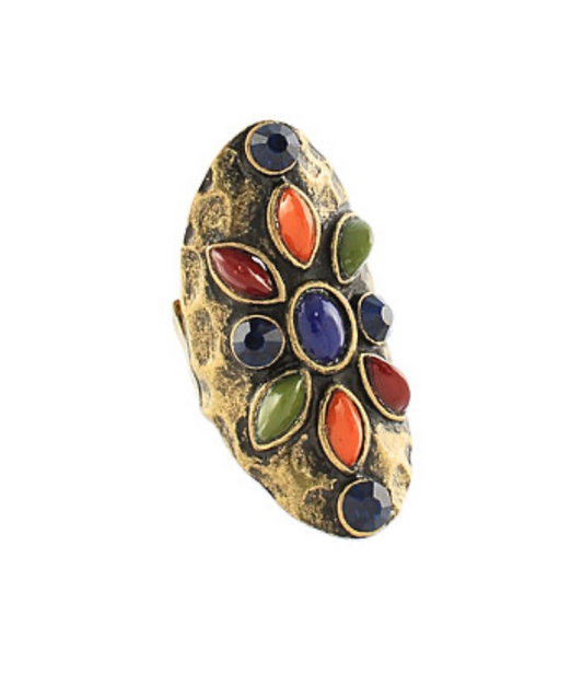 Beaded on Textured Metal Scarf Ring