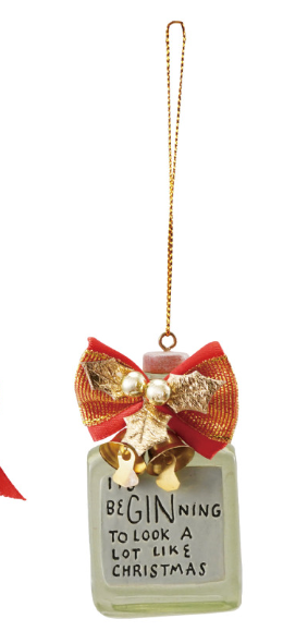 Resin Bottle Ornament with Holiday Cocktail Sayings