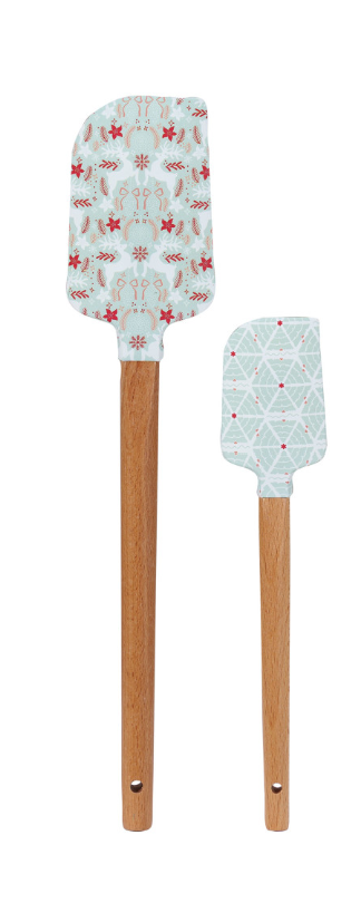 Silicone & Wood Spatulas w/ Holiday Pattern