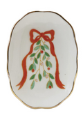 Stoneware Scalloped Dish w/ Holiday Image & Gold Electroplating