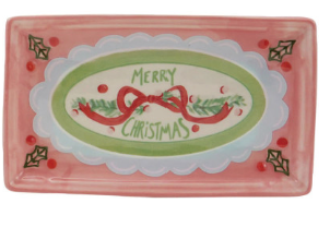Festive Stoneware Holiday Saying Dish
