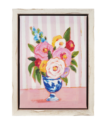 Wood Framed Canvas Wall Decor with Flowers in Vase