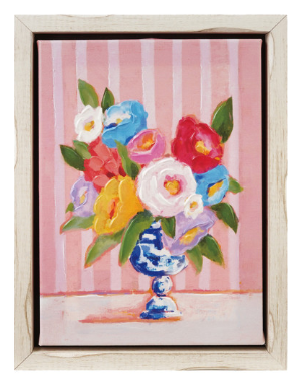 Wood Framed Canvas Wall Decor with Flowers in Vase