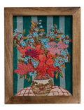 Wood Framed Cotton Embroidered Floral Wall Art