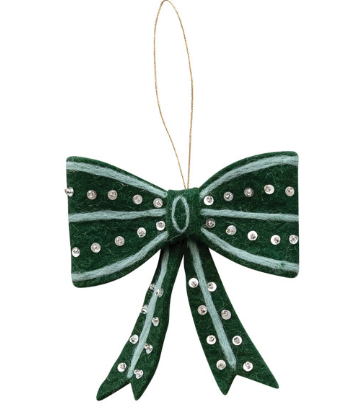 Wool Felt Bow Ornament with Embroidery, Sequins & Beads