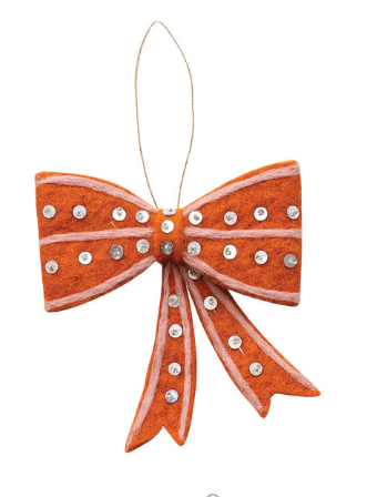 Wool Felt Bow Ornament with Embroidery, Sequins & Beads