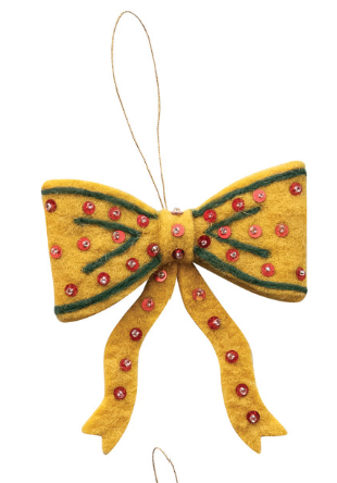 Wool Felt Bow Ornament with Embroidery, Sequins & Beads