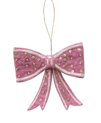 Wool Felt Bow Ornament with Embroidery, Sequins & Beads