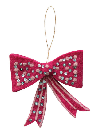 Wool Felt Bow Ornament with Embroidery, Sequins & Beads