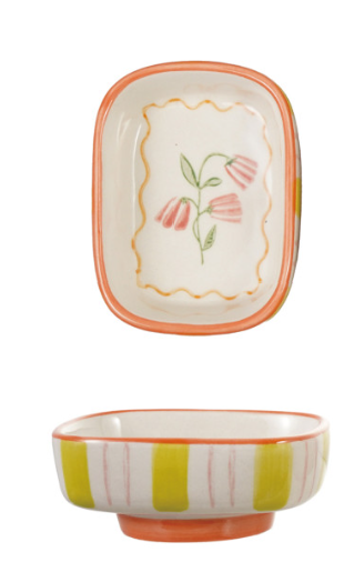 Hand-Painted Stoneware Footed Dish