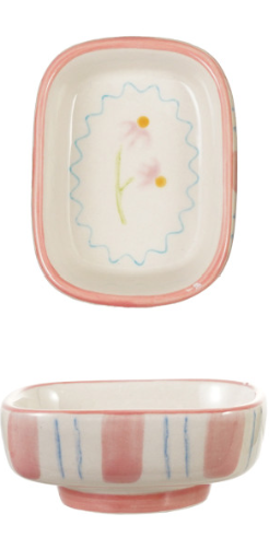 Hand-Painted Stoneware Footed Dish