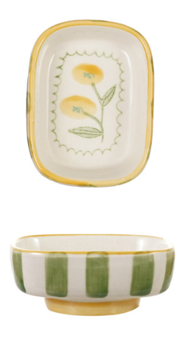 Hand-Painted Stoneware Footed Dish