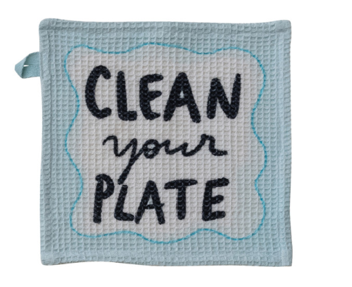 Cotton Waffle Weave Dish Cloth w/ Culinary Saying