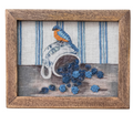 Embroidered Bird on Dish Wood Framed Wall Decor