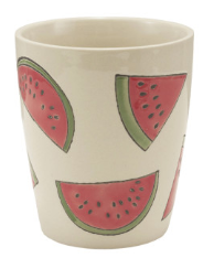 Round Hand-Painted Stoneware Cup