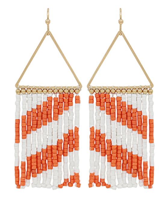 Triangle Seed Bead Tassel Earrings