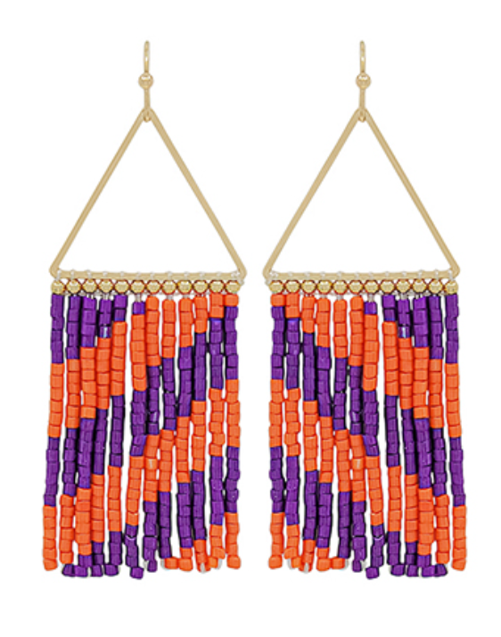 Triangle Seed Bead Tassel Earrings