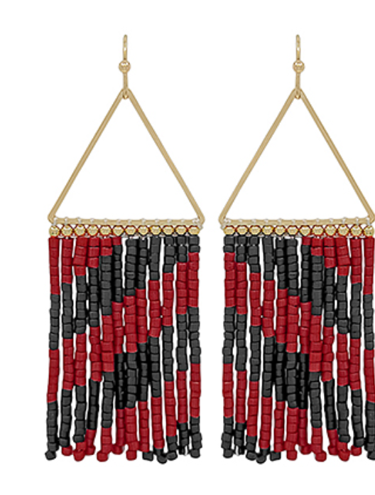 Triangle Seed Bead Tassel Earrings