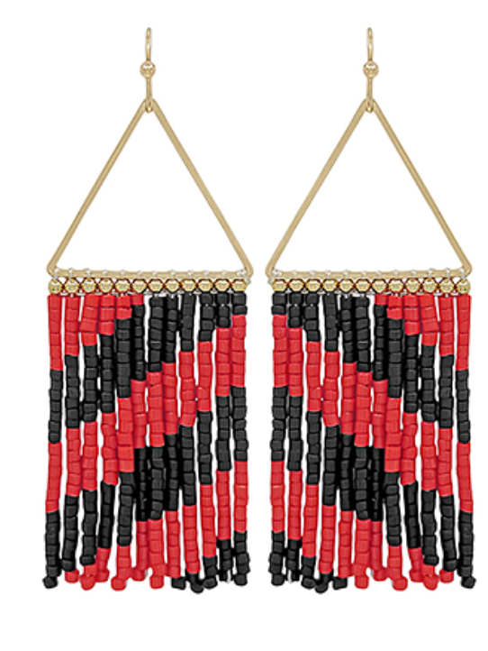 Triangle Seed Bead Tassel Earrings