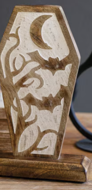 Carved Wooden Halloween Coffin Scenes