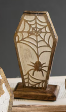 Carved Wooden Halloween Coffin Scenes