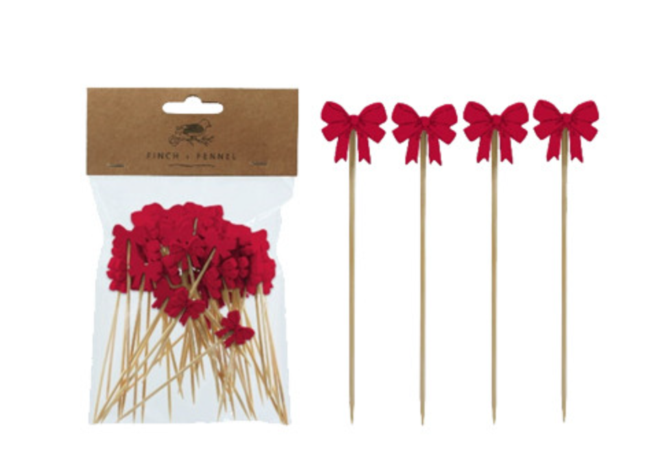 Bamboo Single Use Picks w/ Bow Shaped Handles